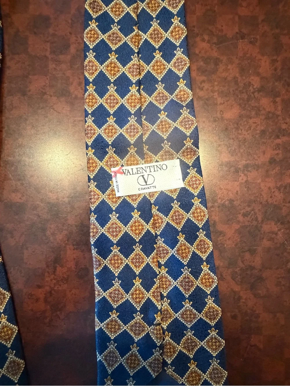 Valentino Garavani Navy and Gold Geometric Silk Tie